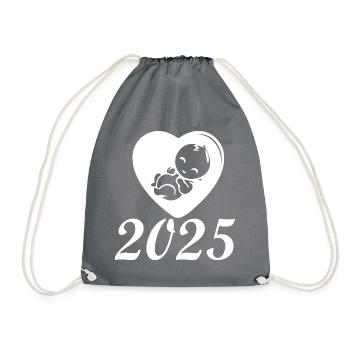 Baby will be born in 2025, baby will be born in 2025 - Drawstring Bag - grey - Front