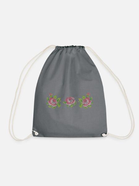 Kreuzstich-Rose - Turnbeutel - Grau