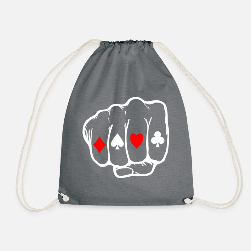 Tattoo Tätowierung Poker Pik Karo Faust Geschenk - Turnbeutel - Grau