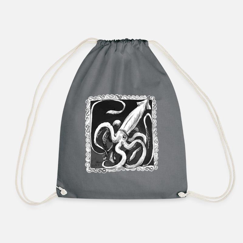 Squid Giant Octopus Gift Inktober Funny - Drawstring Bag - grey