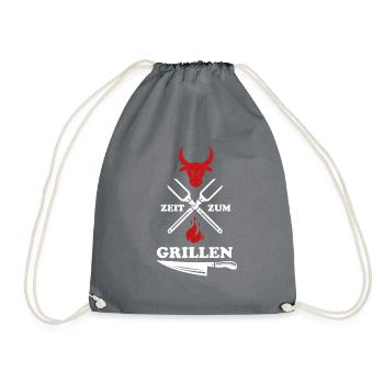 Zeit zum Grillen Grillmeister Geschenk Fleisch - Turnbeutel - Grau - Vorne