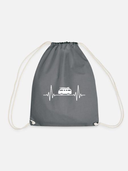 Herzschlag Camping & witziger EKG Frequenz Camper - Turnbeutel - Grau