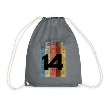 Level 14, Vintage Shirt zum 14. Geburtstag - Turnbeutel - Grau - Vorne