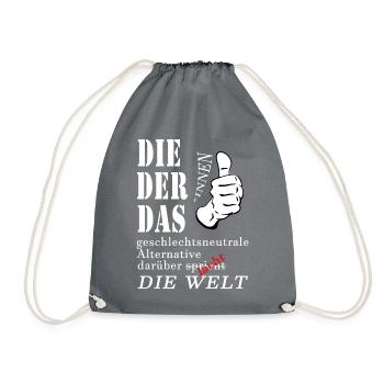 DIE DER DAS über die die Welt spricht lacht Gender - Turnbeutel - Grau - Vorne