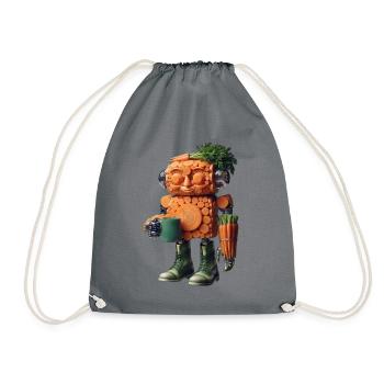 Green Carrot Robot - Drawstring Bag - grey - Front