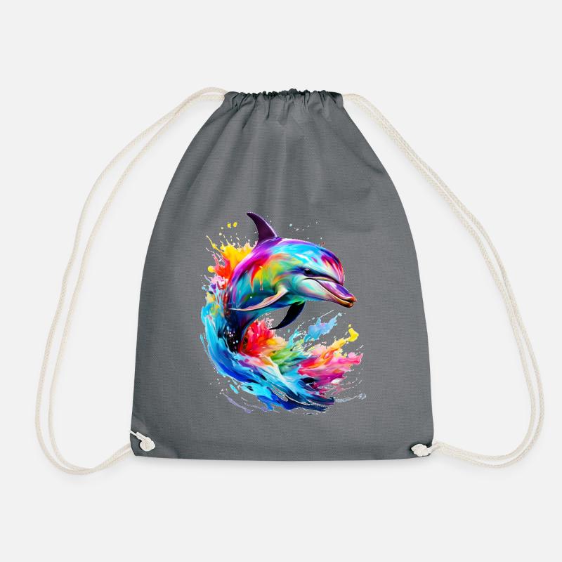 Painted Dolphin - Drawstring Bag - grey