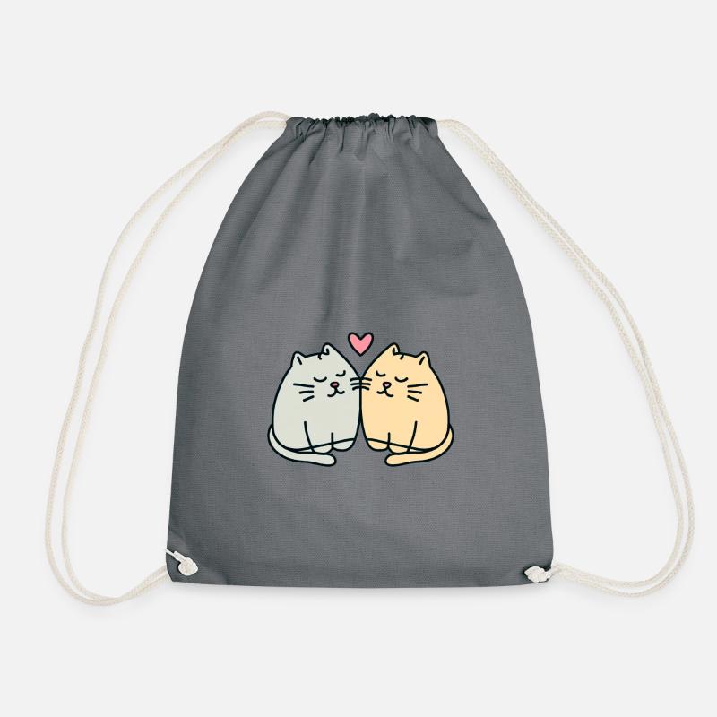 Two fat satisfied cuddly cats who like each other - Drawstring Bag - grey