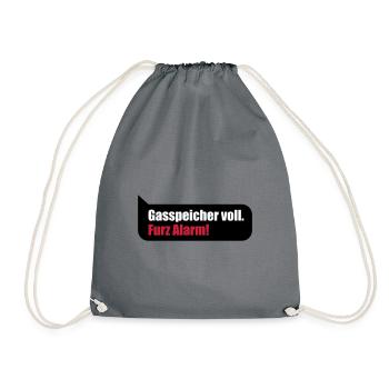 Gasspeicher voll Gas gefüllt lustiger Furz Spruch - Turnbeutel - Grau - Vorne