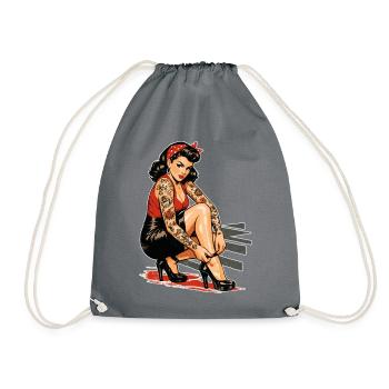 Tattoo Pin-Up: Retro Werbeprint & High Heels - Turnbeutel - Grau - Vorne
