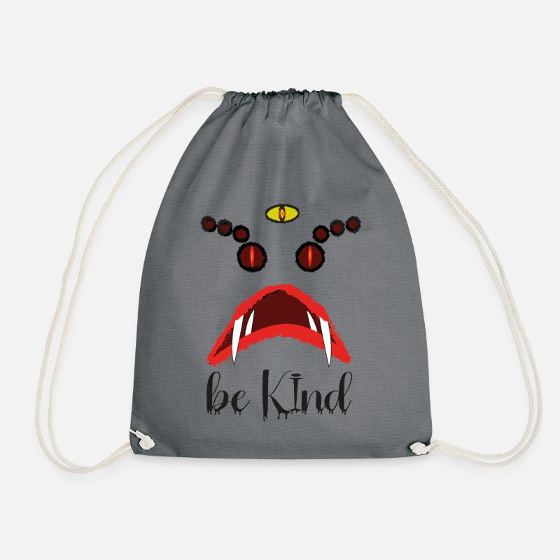 Sei freundlich – Gruseliges Red Eyes Horror-Design - Turnbeutel - Grau