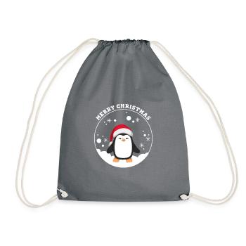 Merry Christmas Penguin in Snow Globe - Drawstring Bag - grey - Front