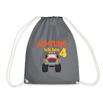 4. Geburtstag Achtung ich bin 4 - Turnbeutel - Grau - Vorne