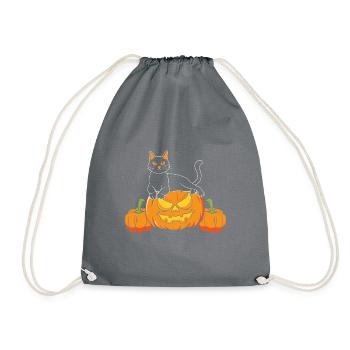 Halloween Katze Hexe - Turnbeutel - Grau - Vorne