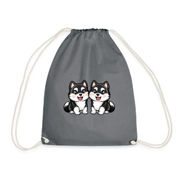 Husky Dog Comic - Drawstring Bag - grey - Front