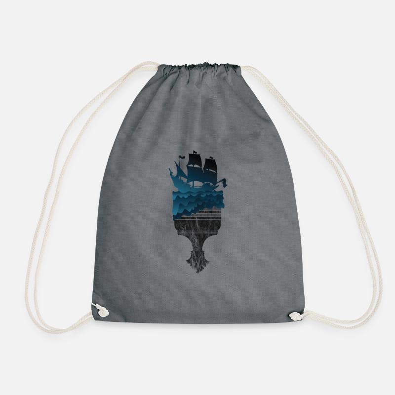 Brush gift ship boat sea sailboat captain - Drawstring Bag - grey