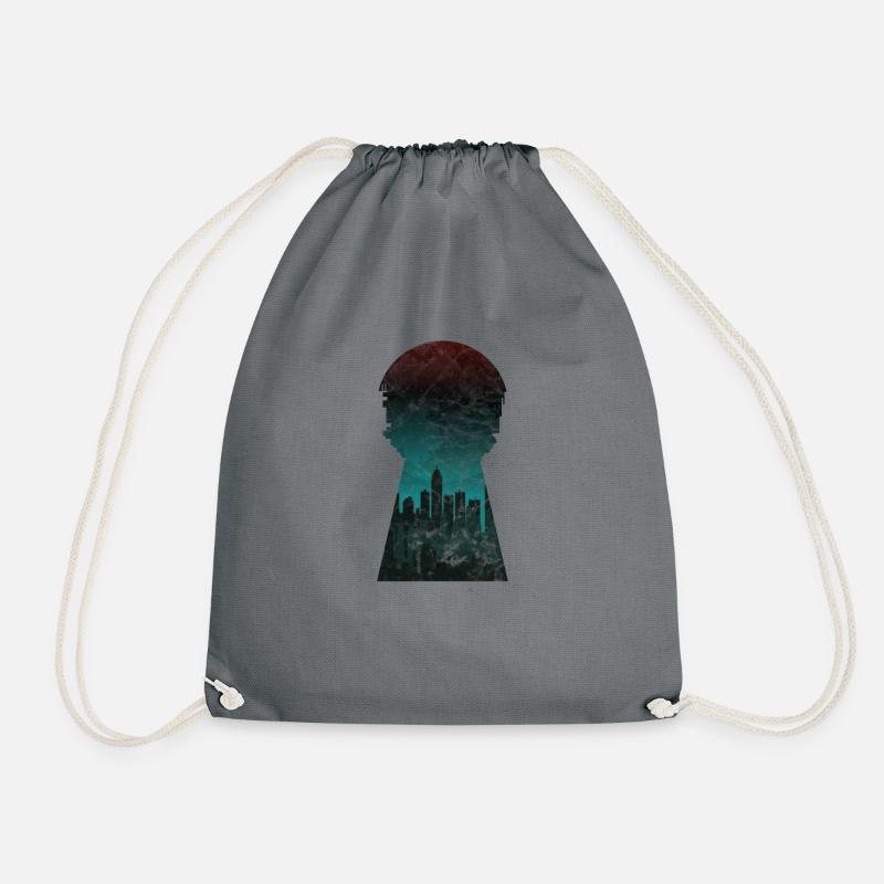 Gift silhouette city skyline keyhole - Drawstring Bag - grey