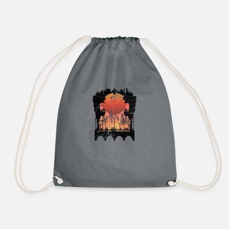 Silhouette gift sun metropolis bridge skyline - Drawstring Bag - grey