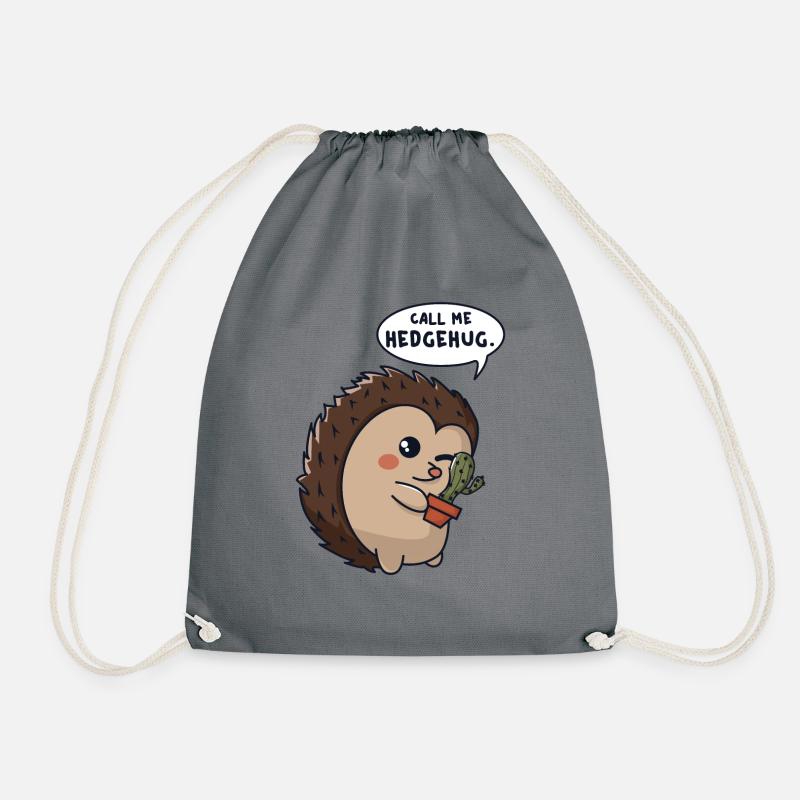 Hedgehog cuddles cactus - Drawstring Bag - grey