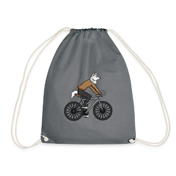 Wolf is riding a bicycle gift - Drawstring Bag - grey - Front