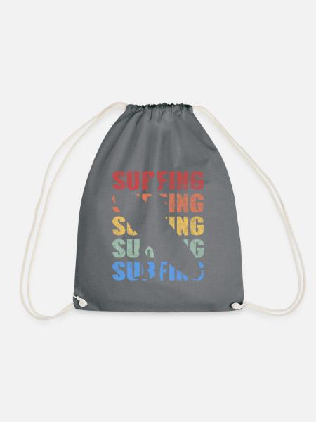 Retro Vintage Style Surfing Surfer Surfboard - Turnbeutel - Grau