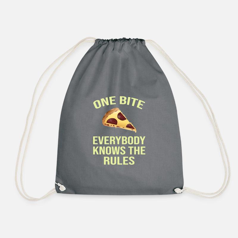 one bite pizza everybody knows the rules - Drawstring Bag - grey