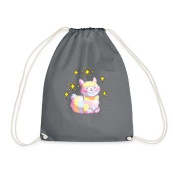 Regenbogen Alpaka Lama Sterne ,Geschenkidee - Turnbeutel - Grau - Vorne