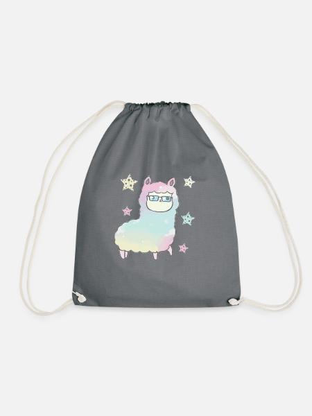 Regenbogen Alpaka Lama mit Brille Geschenkidee - Turnbeutel - Grau