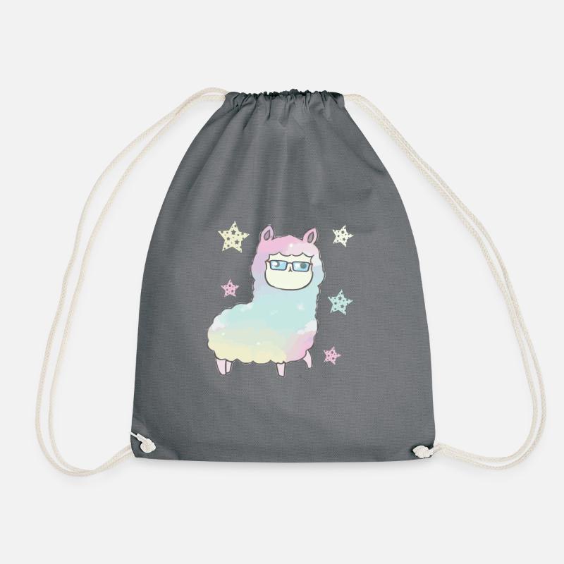 Regenbogen Alpaka Lama mit Brille Geschenkidee - Turnbeutel - Grau