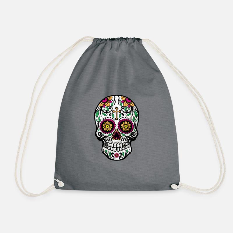 Dia De Las Muertos Sugar Skull Cross - Drawstring Bag - grey