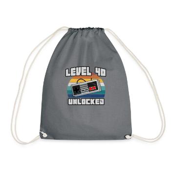 Level 40 Unlocked 40th birthday gift idea - Drawstring Bag - grey - Front