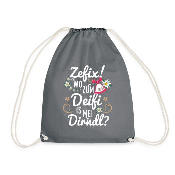 Zefix! Where to the Deifi is mei Dirndl? Fun - Drawstring Bag - grey - Front