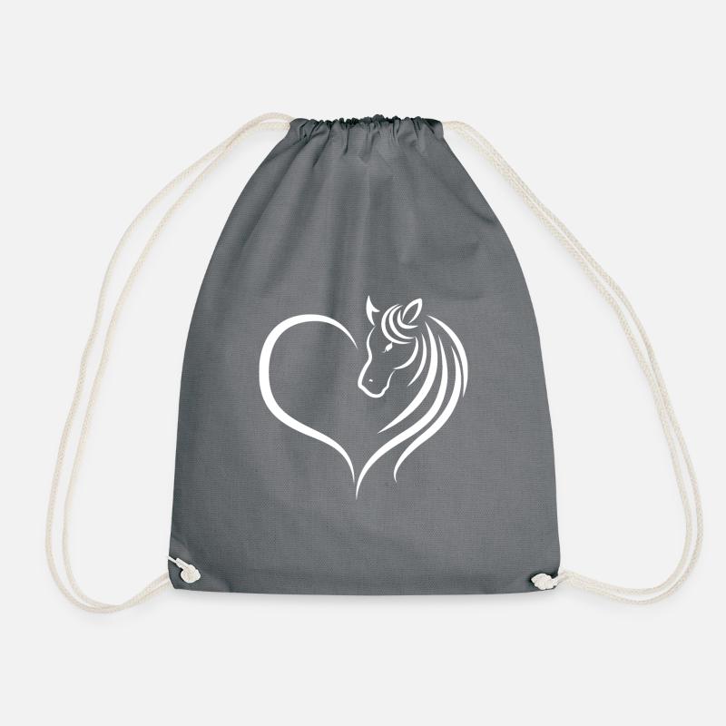 Horses love heart - Drawstring Bag - grey
