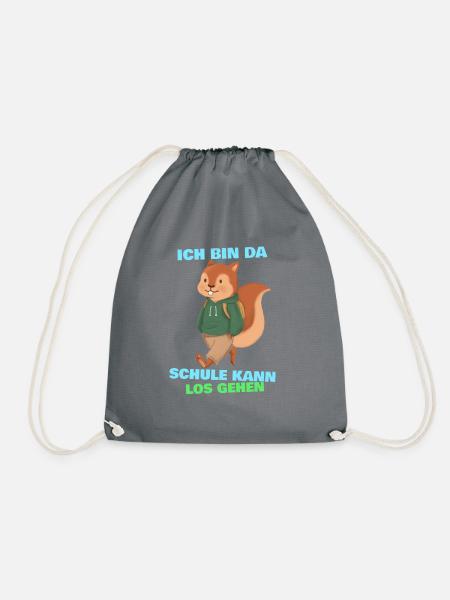 Eichhörnchen Spruch bin da Schule kann losgehen - Turnbeutel - Grau