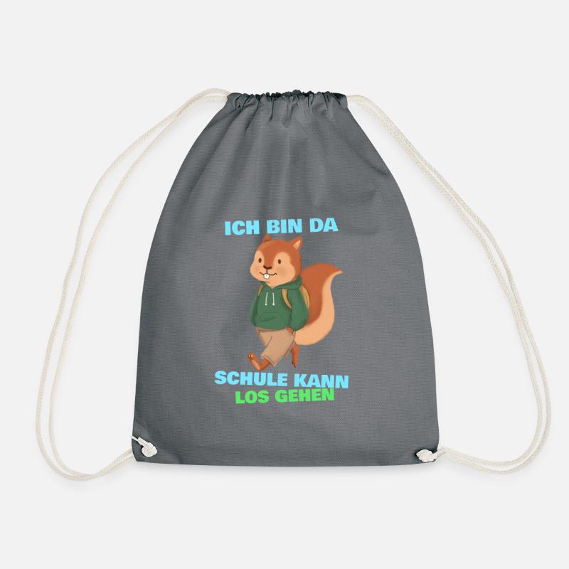 Eichhörnchen Spruch bin da Schule kann losgehen - Turnbeutel - Grau