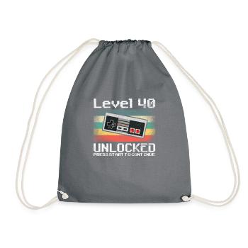 Level 40 Unlocked Video Gamer 40th Birthday Retro - Drawstring Bag - grey - Front