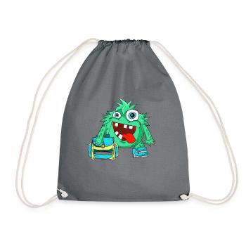 School child monster backpack schooling - Drawstring Bag - grey - Front