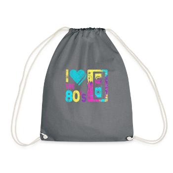 I Love the 80s T-Shirt Retro Eighties 1980s Casset - Drawstring Bag - grey - Front