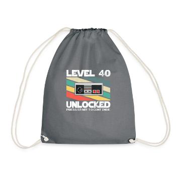 Level 40 Unlocked Video Gamer 40. Geburtstag Retro - Turnbeutel - Grau - Vorne