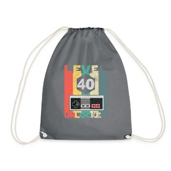 Level 40 Unlocked Video Gamer 40th Birthday Retro - Drawstring Bag - grey - Front