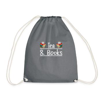 Tea and books, Book Lover - Drawstring Bag - grey - Front