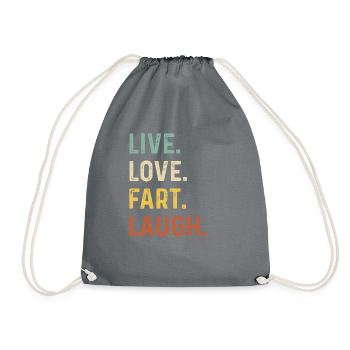 Live Liebe Furz lachen Retro Vintage lustiges Geschenk - Turnbeutel - Grau - Vorne