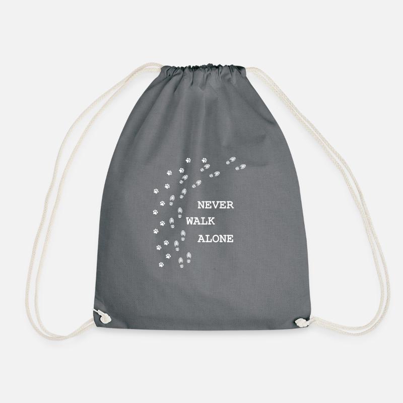 never walk alone; dog - Drawstring Bag - grey