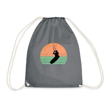 Retro Sunset Kite Surfer - Kitesurfing Kitesurfen - Turnbeutel - Grau - Vorne