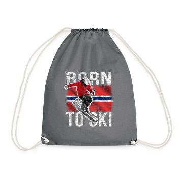 Ski Skifahrer Norwegische Flagge Norway Ski - Turnbeutel - Grau - Vorne