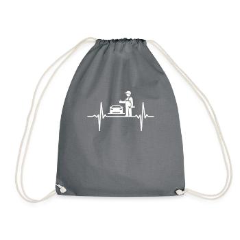 Heartbeat Automotive Mechatronics Technician Car Mechanic Pulse - Drawstring Bag - grey - Front