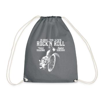 Rock & Roll Cool Biker Chopper MC Motorcycle Shirt - Drawstring Bag - grey - Front