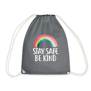 Stay Safe Be Kind Shirt Rainbow Kids Ladies Women - Drawstring Bag - grey - Front