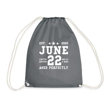 22. Geburtstag Juni Jahrgang 2000 Geschenkidee - Turnbeutel - Grau - Vorne