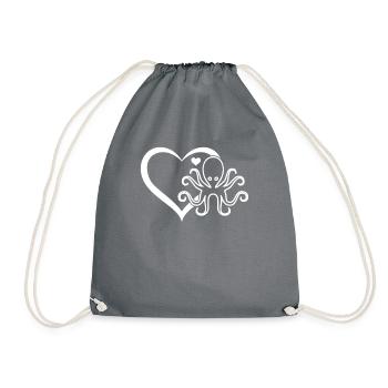Cute Octopus With Heart Octopus Kraken Octopus Hea - Drawstring Bag - grey - Front