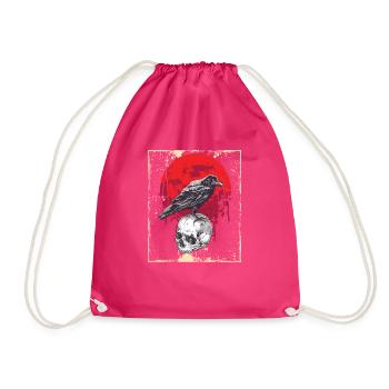 Gothic Skull-Red Moon-Black Crow - Drawstring Bag - fuchsia - Front